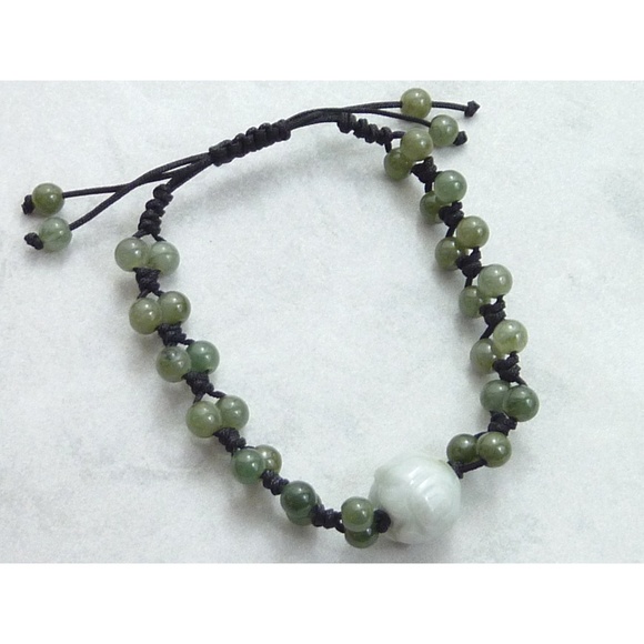 Jadeite Jade Cord Bracelet, Lotus Bead - Picture 5 of 5